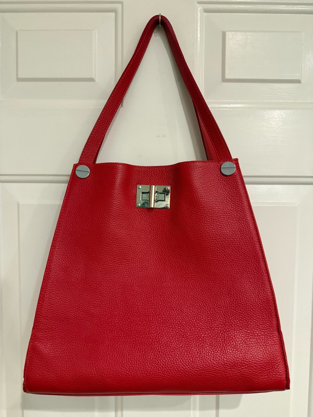 Vera Pelle Red Pebbled Leather Crossbody/Shoulder Tote Made in Italy 🇮🇹